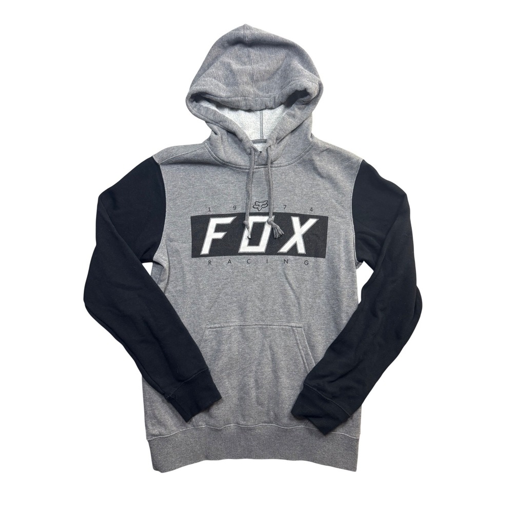 Fox Racing Mens Grey Black Graphic Logo Pullover Hoodie Sweatshirt Size Small